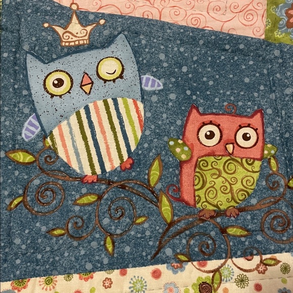 Colorful Owl and Bird Patterned Quilt 49x39 - Picture 3 of 8